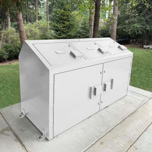 Highlander Bear proof triple trash locker for up to 40 gal trash bins Highlander Bear proof triple trash locker for up to 40 gal trash bins