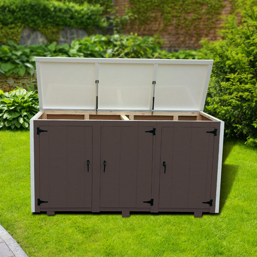 Aspen 3-door wooden trash bin enclosure - 27" deep