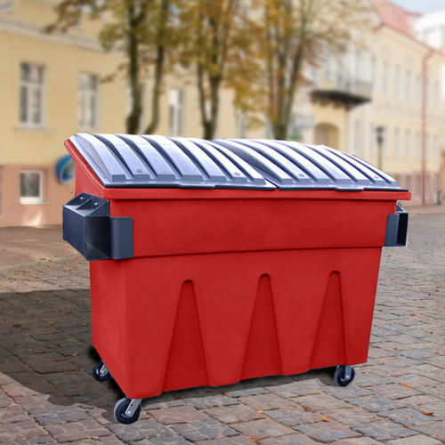 'The General' 3 Cu. yd. Plastic Front Load Dumpster w/ lid, castors