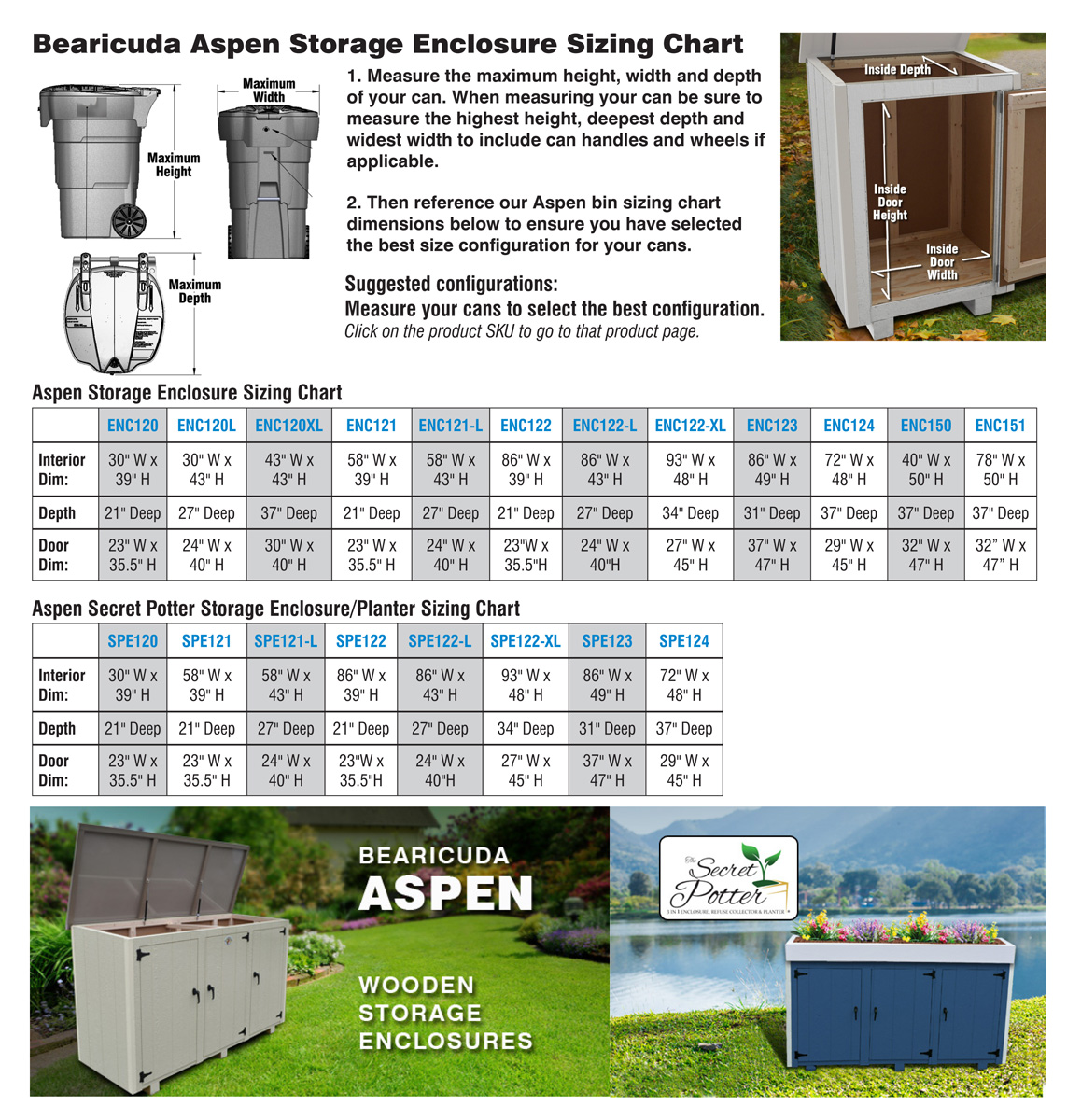 Aspen 2-door wooden trash bin enclosure - 21