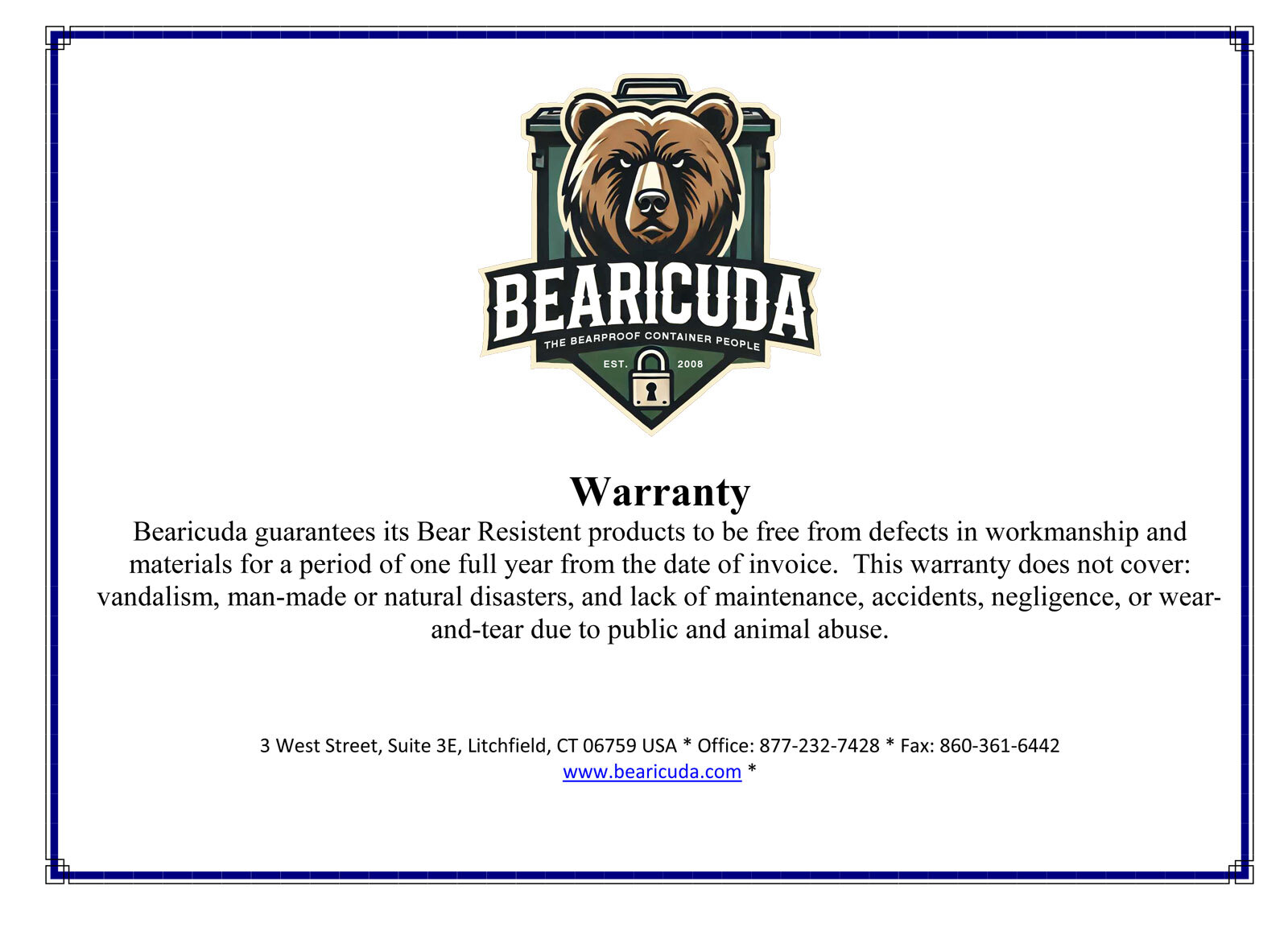 Bearicuda Warranty