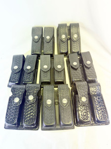 Lot of 8 Assorted Surplus Double Magazine Pouches | Safariland, Aker & Others | Leather/Basketweave