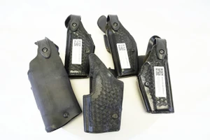 Police Trade-In Holster Lot – 5 Black Leather Basketweave Holsters (LH/RH Mix)