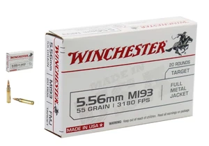 Winchester M193 5.56mm 55-Grain FMJ Ammo - Box of 20 Rounds