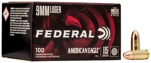 Federal American Eagle 9mm 115-Grain FMJ Ammo - Box of 100 Rounds