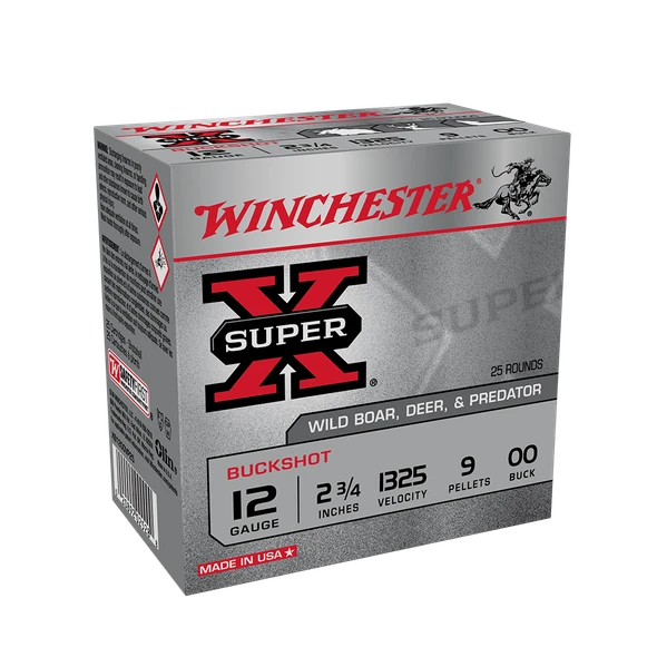 Winchester 12-Gauge Shotgun Ammo 2-3/4" 00 Buckshot 9 Pellet