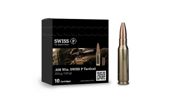 Swiss P .308 Win Tactical Ammo 163 Grain Solid Flat Nose Boat Tail
