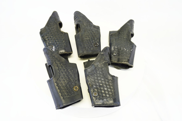 Police Trade-In Holster Lot – 5 Black Leather Basketweave Holsters LH/RH Mix