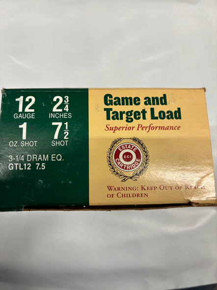 Estate Game and Target Load 12 Gauge 2-3/4" 1 oz #7.5 Shot – GTL12 7.5 (25 Rounds)