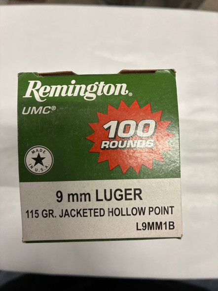 Remington UMC 9mm Luger 115 Grain Jacketed Hollow Point – L9MM1B (100 Rounds)
