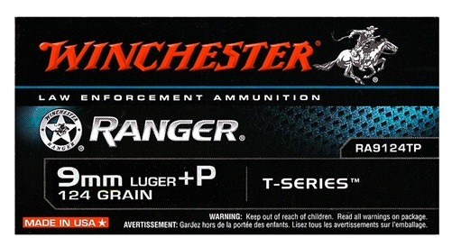Winchester 9mm Luger Ammo 124 Grain +P Ranger T-Series Jacketed Hollow Point
