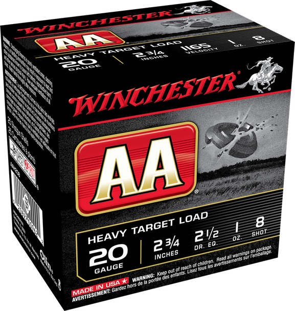 Winchester AA Heavy Target 20-Gauge Shotgun Ammo 2-3/4" #8 Shot