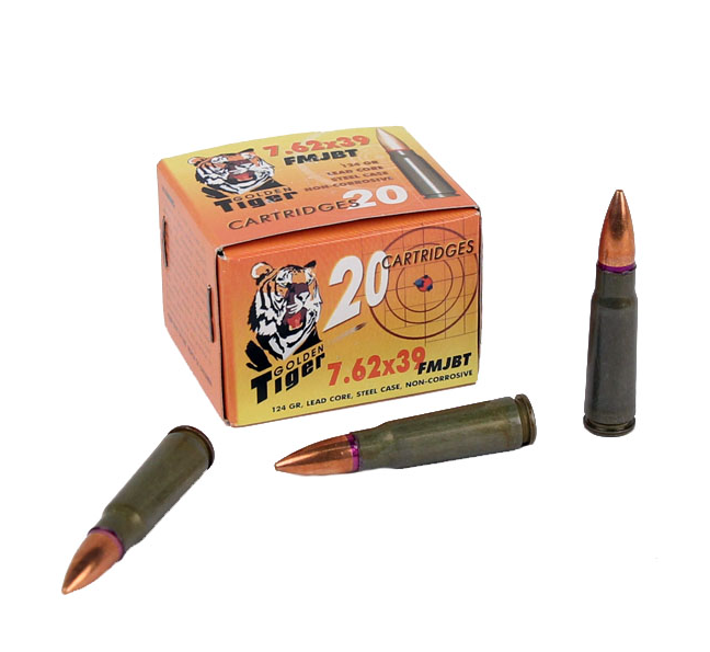 Russian Golden Tiger 7.62x39mm Ammo 124-Grain FMJBT
