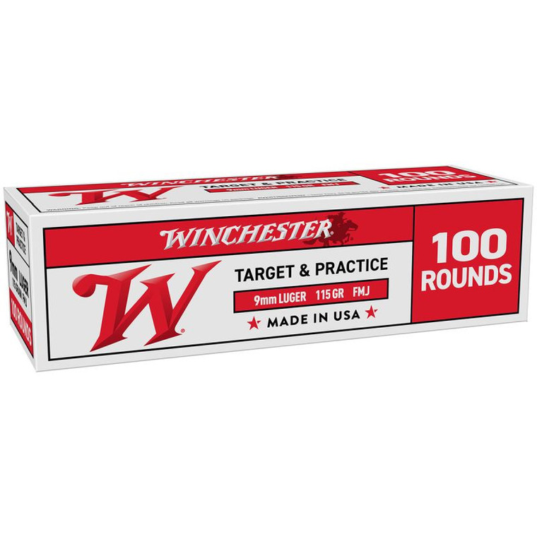 Winchester USA White Box 9mm 115 Grain FMJ – 100 Rounds (Value Pack)