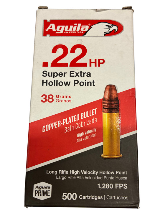 Aguila Super Extra .22 LR HP 38 Grain Copper-Plated Hollow Point – 1280 FPS (500 Rounds)