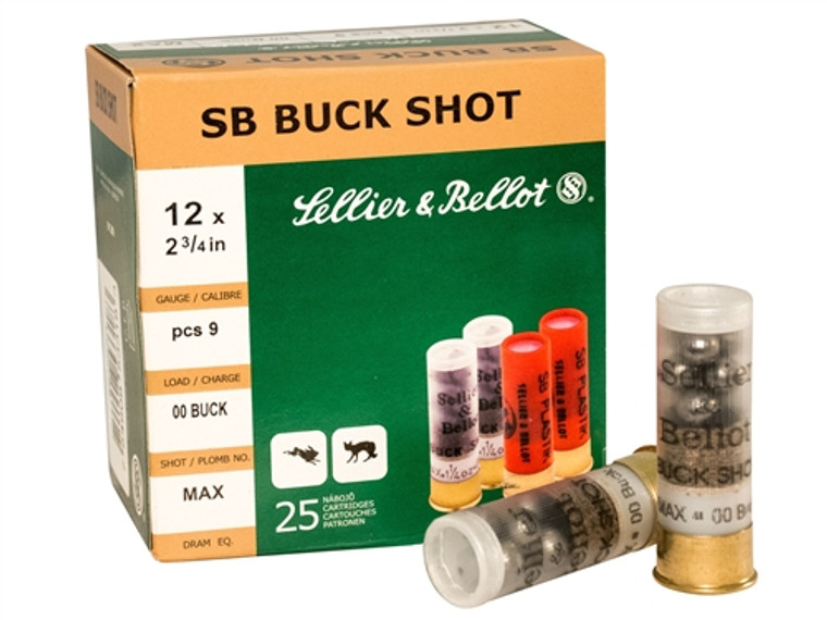 Sellier & Bellot 12-Gauge Shotgun Ammo 2-3/4" 1 1/8 oz 00 Buckshot 9 Pellet