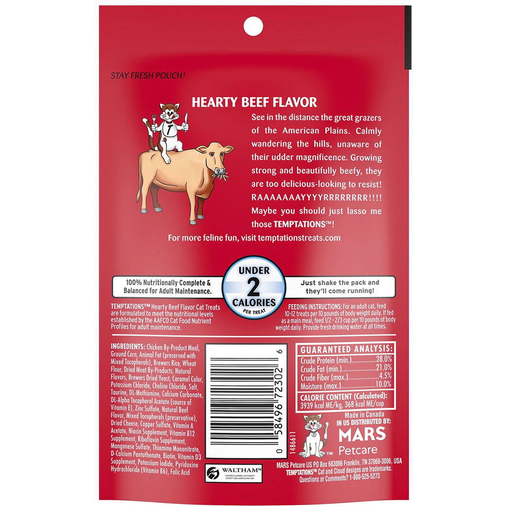 Whiskas Temptations Hearty Beef Flavor Cat Treats, 3 oz