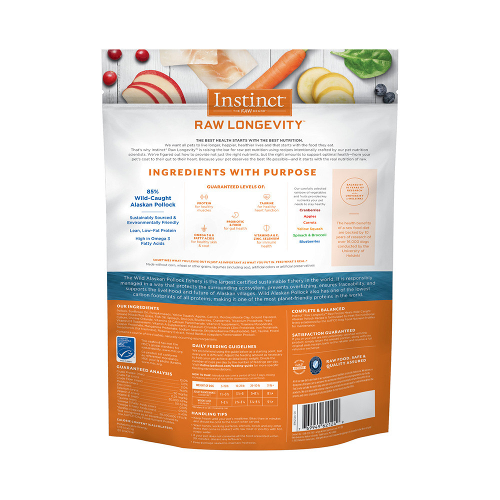 Instinct Raw Longevity Frozen Bites Wild Alaskan Pollock Recipe Dog