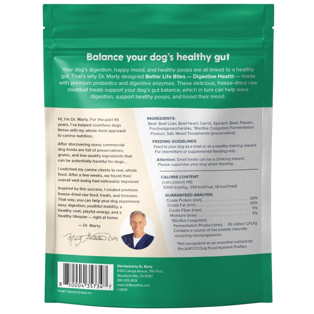 Dr. Marty's Better Life Bites FreezeDried Raw Digestive Health Dog