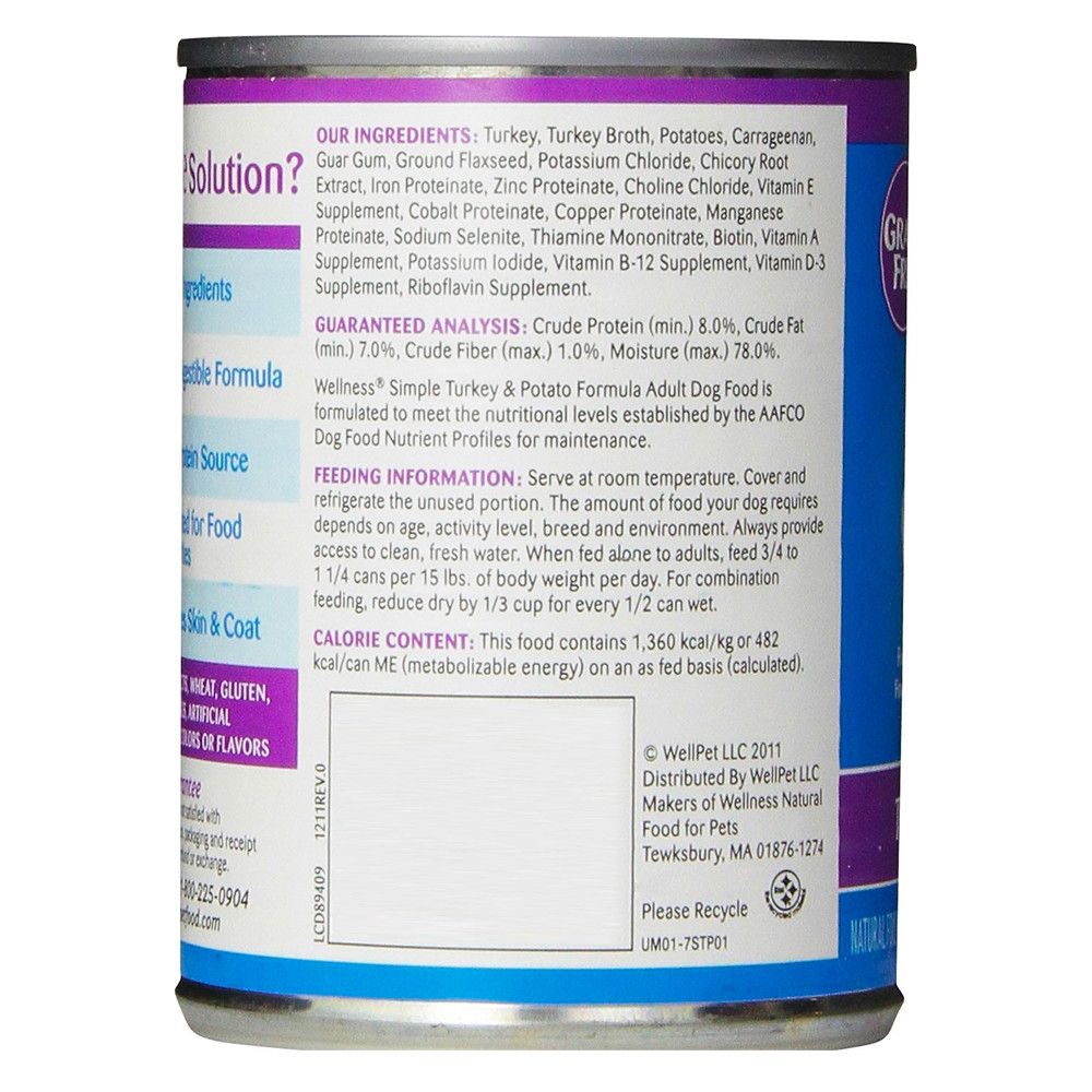 Wellness Simple Limited Ingredient Diet GrainFree Turkey & Potato