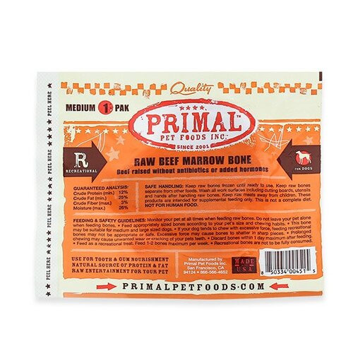 Primal Recreational Raw Beef Marrow Bone, Medium 1 pk Smithland