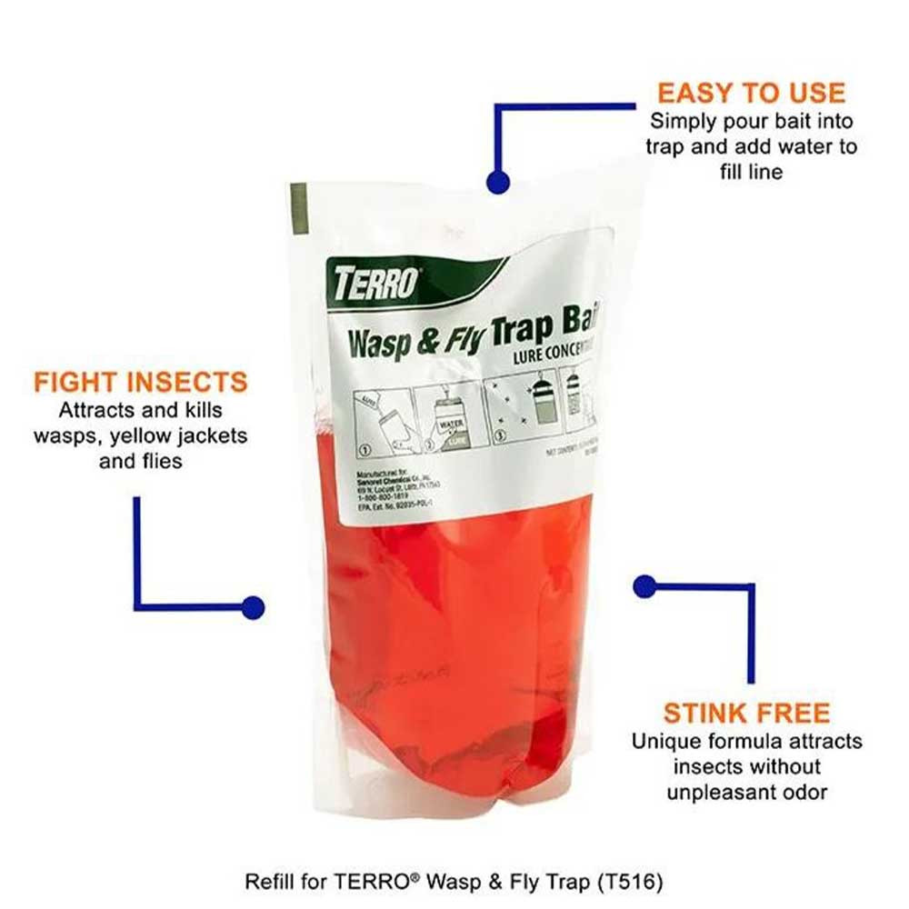 TERRO Outdoor Wasp and Fly Plus Fruit Fly Trap Refill Bait