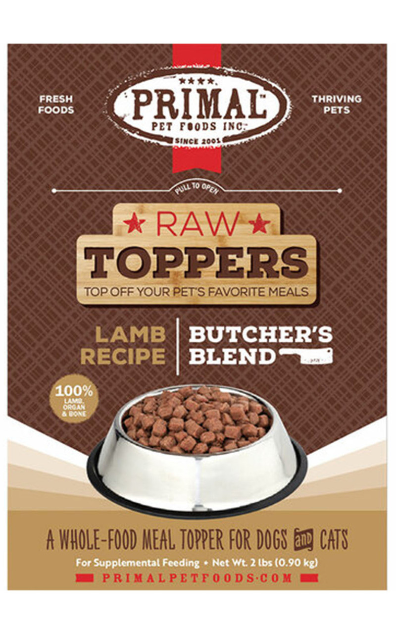 Primal Raw Toppers Butcher's Blend Lamb Recipe Frozen Meal Topper for Dogs & Cats, 2 lb Smithland