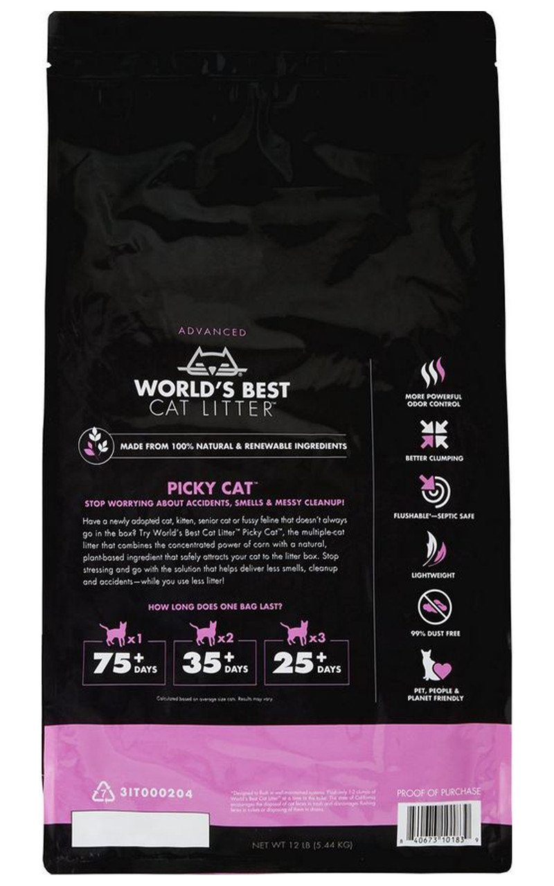 World's Best Picky Cat Unscented Clumping Corn Cat Litter, 12 lb