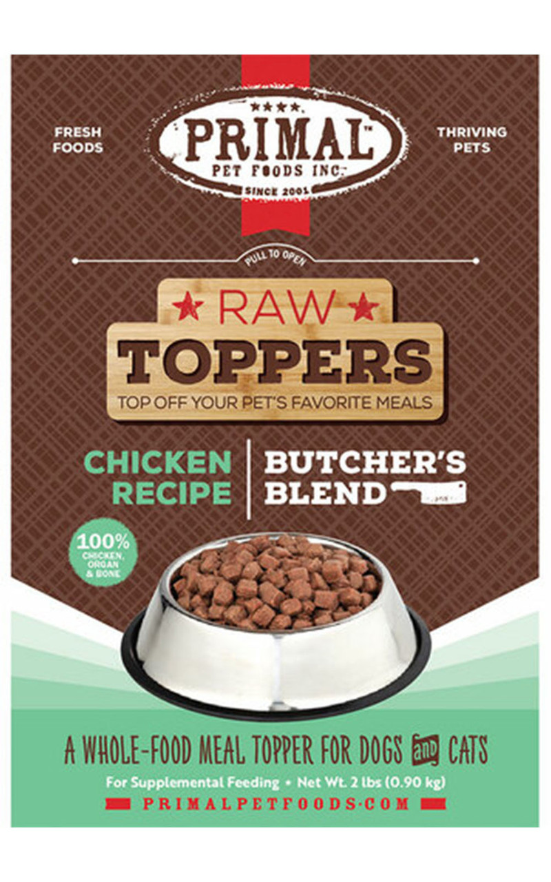 Primal Raw Toppers Butcher's Blend Chicken Recipe Frozen Meal Topper