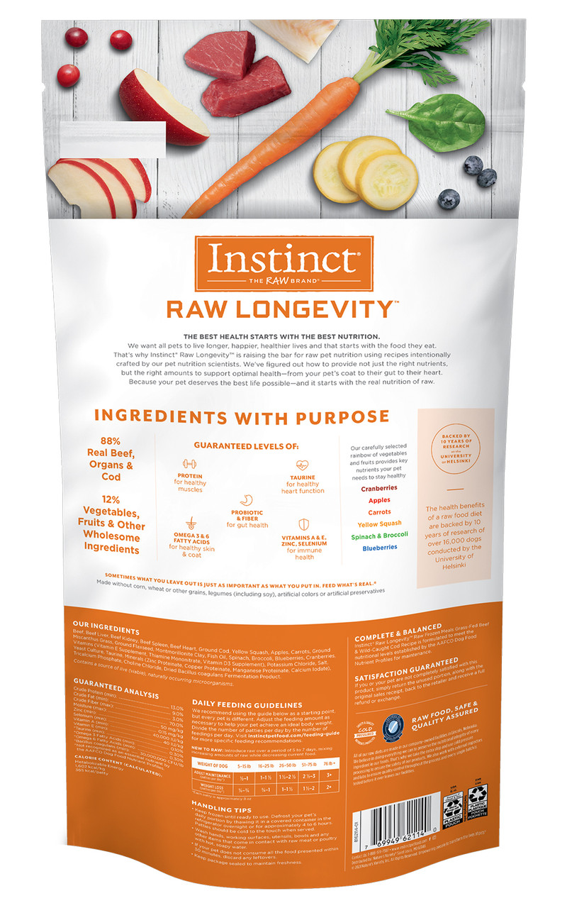 Instinct Raw Longevity Raw Frozen Patties Beef & Cod Dog Food, 4 lb