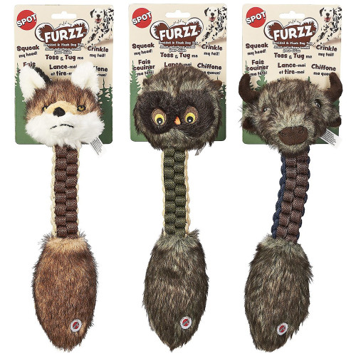 Spot Assorted Furzz Braided Squeaky Plush Dog Toy