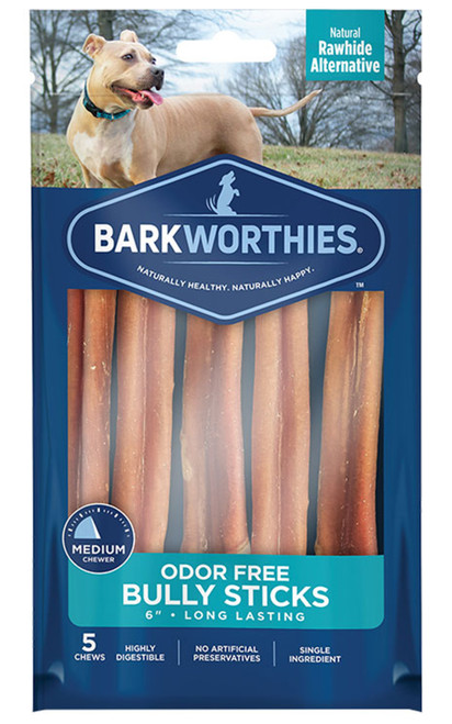 Barkworthies 6" Odor-Free Bully Sticks for Dogs, 5 Pack