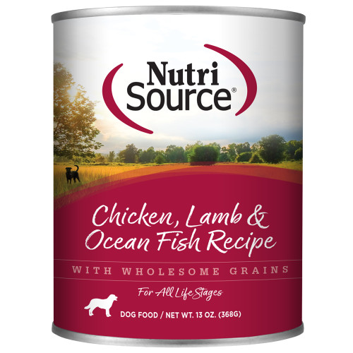 NutriSource Chicken, Lamb & Ocean Fish Formula with Wholesome Grains Wet Dog Food, 13 oz