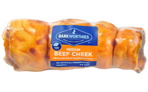 Barkworthies Beef Cheek Peanut Butter Dipped Dog Bone, Medium