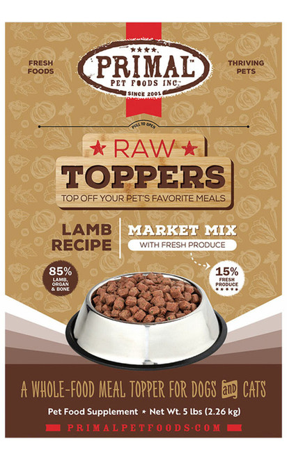 Primal Raw Toppers Market Mix Lamb Recipe Frozen Meal Topper for Dogs & Cats, 5 lb