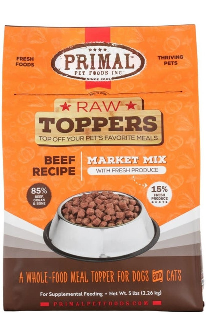 Primal Raw Toppers Market Mix Beef Recipe Frozen Meal Topper for Dogs & Cats, 5 lb