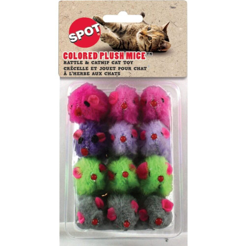 Spot Colored Plush Mice Rattle & Catnip Toy, 12 pk