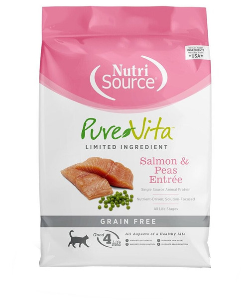 NutriSource PureVita Salmon & Peas Entrée Limited Ingredient Grain-Free Dry Cat Food, 6.6 lb