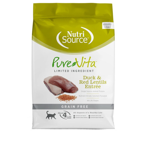 NutriSource PureVita Duck & Red Lentils Entrée Limited Ingredient Grain-Free Dry Cat Food, 2.2 lb