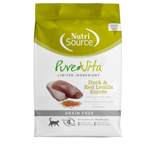 NutriSource PureVita Duck & Red Lentils Entree Limited Ingredient Grain-Free Dry Cat Food, 6.6 lb