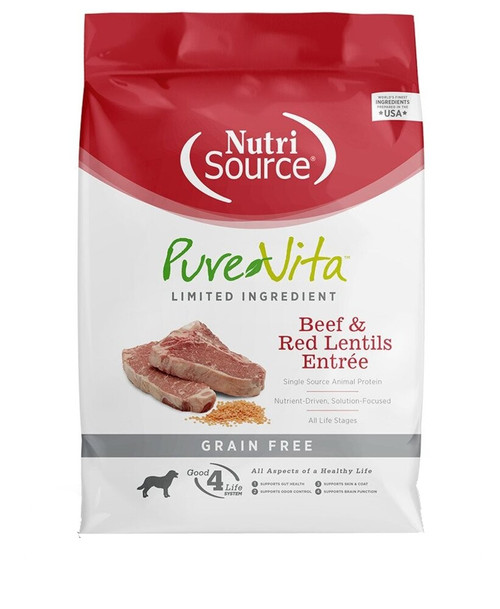 NutriSource PureVita Limited Ingredient Beef & Lentils Entrée Grain-Free Dry Dog Food, 15 lb