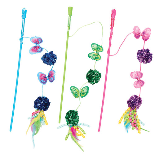 Spot Butterfly and Mylar Teaser Wand Cat Toy, Assorted