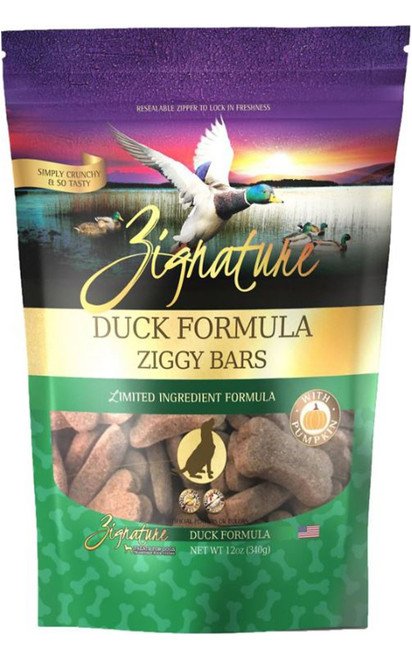 Zignature Grain-Free Duck Formula Ziggy Bars Biscuit Dog Treats, 12 oz