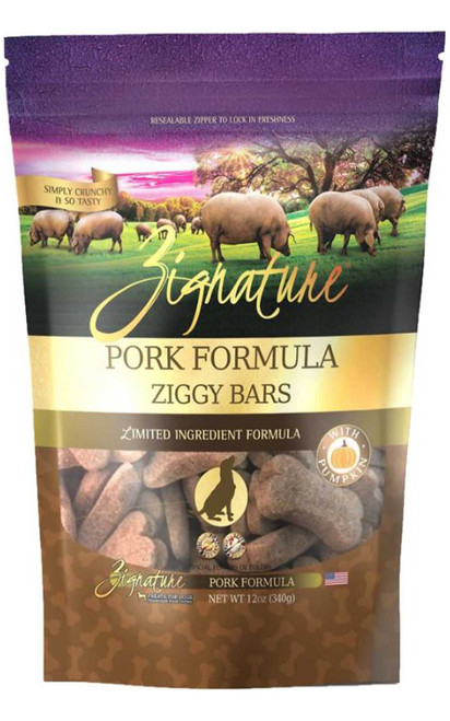 Zignature Grain-Free Pork Formula Ziggy Bars Biscuit Dog Treats, 12 oz