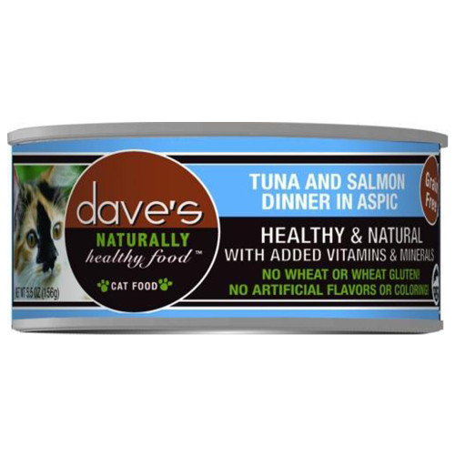 Dave’s Naturally Healthy Grain-Free Tuna & Salmon Dinner in Aspic Canned Cat Food, 5.5 oz