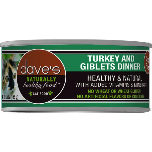 Dave’s Naturally Healthy Grain-Free Turkey & Giblets Dinner Canned Cat Food, 5.5 oz