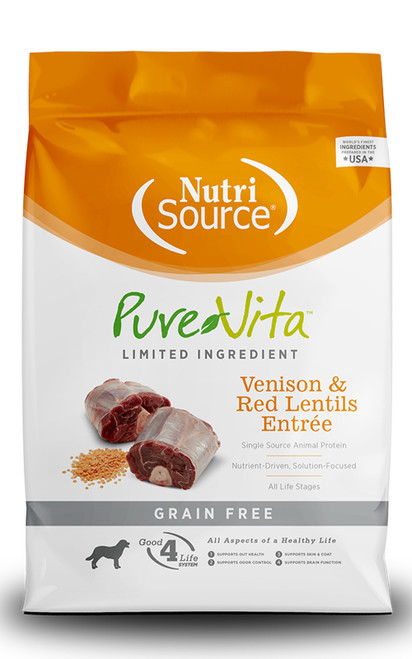 NutriSource PureVita Grain Free Venison & Red Lentils Dog Food, 25 lb