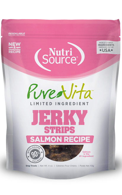 NutriSource PureVita Jerky Strips Salmon Recipe Dog Treats, 4 oz