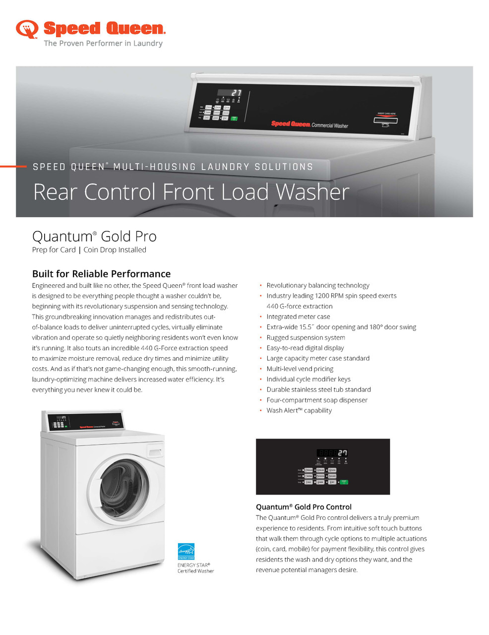 Speed Queen Commercial Multi Housing Front Load Washer With Quantum Gold Pro Rear Control