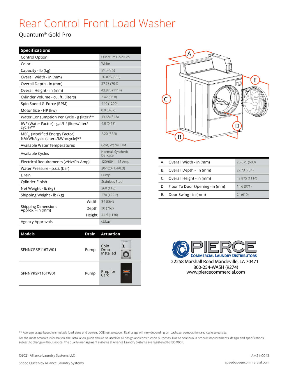 Speed Queen Commercial Multi Housing Front Load Washer With Quantum Gold Pro Rear Control